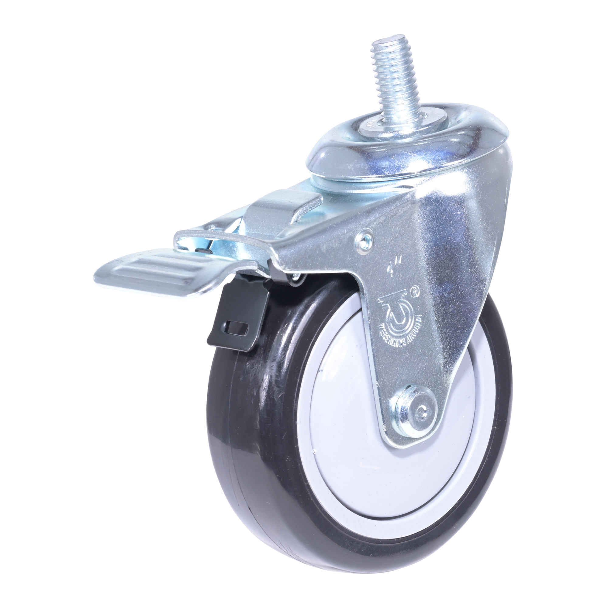 Vestil Swivel Caster with Lock — 4in. dia. x 1.25in. Width, Polyurethane/Polyolefin, 350 lb Capacity, Black/Gray, Model# CST-VE-4X1.25PP-STSL